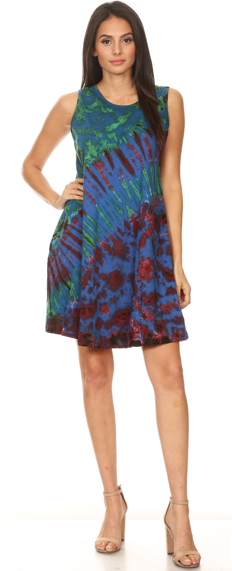 Sakkas Dora Women's Sleeveless Knit Loose Casual Shift Print Tank Dress Sundress