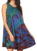 Sakkas Dora Women's Sleeveless Knit Loose Casual Shift Print Tank Dress Sundress#color_19446-BlueBrown