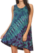 Sakkas Dora Women's Sleeveless Knit Loose Casual Shift Print Tank Dress Sundress#color_19446-GreenPurple