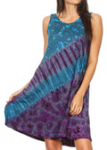 Sakkas Dora Women's Sleeveless Knit Loose Casual Shift Print Tank Dress Sundress#color_19446-Teal
