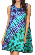 Sakkas Dora Women's Sleeveless Knit Loose Casual Shift Print Tank Dress Sundress#color_19446-Turquoise