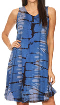Sakkas Dora Women's Sleeveless Knit Loose Casual Shift Print Tank Dress Sundress#color_Blue