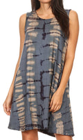 Sakkas Dora Women's Sleeveless Knit Loose Casual Shift Print Tank Dress Sundress#color_Grey