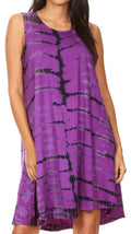 Sakkas Dora Women's Sleeveless Knit Loose Casual Shift Print Tank Dress Sundress#color_Purple