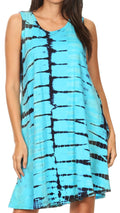 Sakkas Dora Women's Sleeveless Knit Loose Casual Shift Print Tank Dress Sundress#color_Turquoise