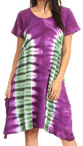 Sakkas Sirena Women's Short Sleeve Loose Plain Midi Casual Scoop Neck Flared Dress#color_Purple/green