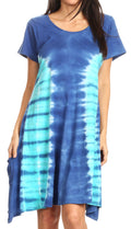 Sakkas Sirena Women's Short Sleeve Loose Plain Midi Casual Scoop Neck Flared Dress#color_Blue/mint