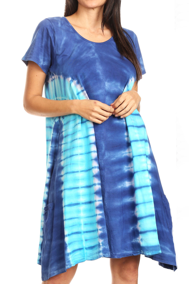 Sakkas Sirena Women's Short Sleeve Loose Plain Midi Casual Scoop Neck Flared Dress