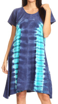 Sakkas Sirena Women's Short Sleeve Loose Plain Midi Casual Scoop Neck Flared Dress#color_Navy / Mint