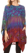 Sakkas Vera Women's Casual Short Sleeve Loose Boho Round Neck Blouse Top w/Pockets#color_Purple