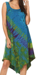 Sakkas Dylla Women's Sleeveless Tie Dye Casual Stretchy Loose Tank Dress Sundress #color_Turquoise