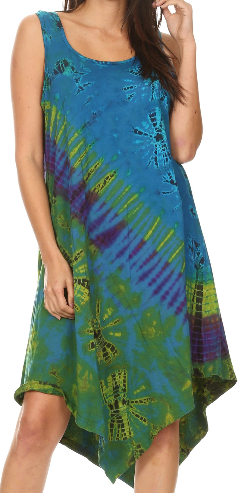 Sakkas Dylla Women's Sleeveless Tie Dye Casual Stretchy Loose Tank Dress Sundress