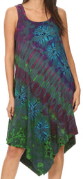 Sakkas Dylla Women's Sleeveless Tie Dye Casual Stretchy Loose Tank Dress Sundress #color_Green