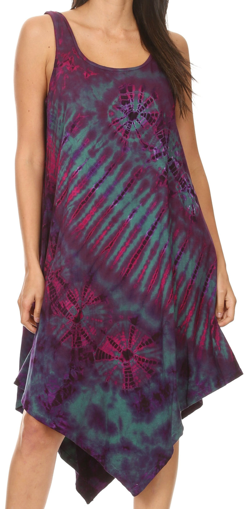 Sakkas Dylla Women's Sleeveless Tie Dye Casual Stretchy Loose Tank Dress Sundress