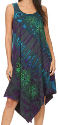 Sakkas Dylla Women's Sleeveless Tie Dye Casual Stretchy Loose Tank Dress Sundress #color_Teal