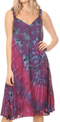 Sakkas Rute Women's Sleeveless V-neck Ruched Flared Loose Midi Summer Casual Dress#color_Purple 