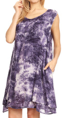 Sakkas Arisa Women's Maxi Casual Tie Dye Sleeveless Layered Cover up Tank Dress