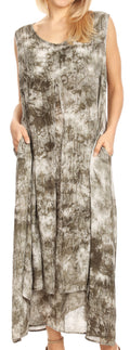 Sakkas Arisa Women's Maxi Casual Tie Dye Sleeveless Layered Cover up Tank Dress#color_C-2