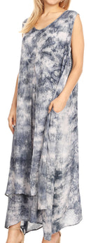 Sakkas Arisa Women's Maxi Casual Tie Dye Sleeveless Layered Cover up Tank Dress