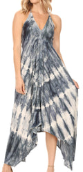 Sakkas Sol Women's Sleeveless Spaghetti Strap V-neck Maxi Summer Casual Dress Boho#color_Grey
