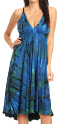 Sakkas Luzia Women's Sleeveless Midi Flared Casual Summer Dress V-neck Knit#color_Blue