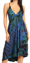 Sakkas Luzia Women's Sleeveless Midi Flared Casual Summer Dress V-neck Knit#color_BlueChololate