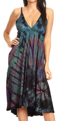 Sakkas Luzia Women's Sleeveless Midi Flared Casual Summer Dress V-neck Knit#color_Fuchsia
