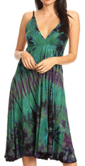 Sakkas Luzia Women's Sleeveless Midi Flared Casual Summer Dress V-neck Knit#color_Olive