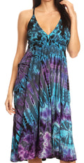 Sakkas Luzia Women's Sleeveless Midi Flared Casual Summer Dress V-neck Knit#color_Teal