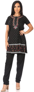 Sakkas Maria Women's Casual Tunic Kurta Knit Plain Embroidered Kurti Pant Set Soft