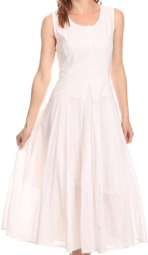 Sakkas Kumsa Long Handkerchief Tall Tank Top Sleeveless Batik Lined Day Dress#color_White