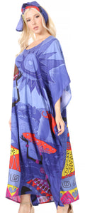 Sakkas Mera Women's Long Loose Short Sleeve Summer Casual Caftan Kaftan Dress#color_KAF1012-Blue