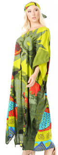 Sakkas Mera Women's Long Loose Short Sleeve Summer Casual Caftan Kaftan Dress#color_KAF1012-Green