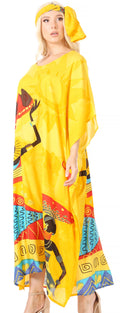 Sakkas Mera Women's Long Loose Short Sleeve Summer Casual Caftan Kaftan Dress#color_KAF1012-Yellow