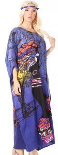 Sakkas Mera Women's Long Loose Short Sleeve Summer Casual Caftan Kaftan Dress#color_KAF1013-Blue