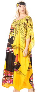 Sakkas Mera Women's Long Loose Short Sleeve Summer Casual Caftan Kaftan Dress#color_KAF1013-Yellow