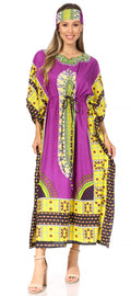 Sakkas Mera Women's Long Loose Short Sleeve Summer Casual Caftan Kaftan Dress#color_KAF1021-Purple