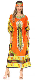 Sakkas Mera Women's Long Loose Short Sleeve Summer Casual Caftan Kaftan Dress#color_KAF1021-Orange