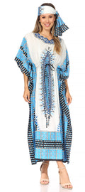 Sakkas Mera Women's Long Loose Short Sleeve Summer Casual Caftan Kaftan Dress#color_KAF1021-White