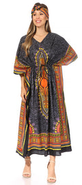 Sakkas Mera Women's Long Loose Short Sleeve Summer Casual Caftan Kaftan Dress#color_KAF1023-Grey