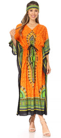 Sakkas Mera Women's Long Loose Short Sleeve Summer Casual Caftan Kaftan Dress#color_KAF1023-Orange