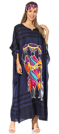 Sakkas Mera Women's Long Loose Short Sleeve Summer Casual Caftan Kaftan Dress#color_KAF1026-Navy