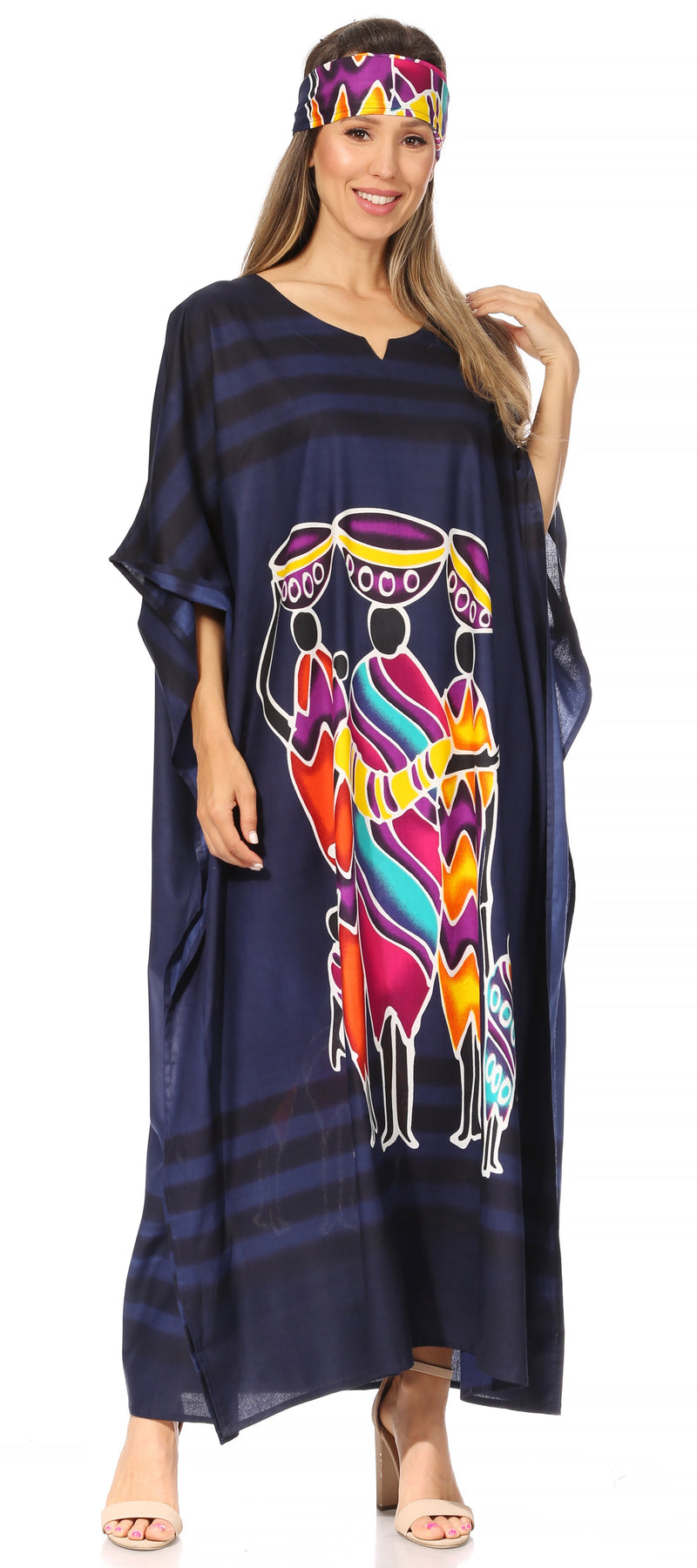 Sakkas Mera Women's Long Loose Short Sleeve Summer Casual Caftan Kaftan Dress
