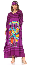 Sakkas Mera Women's Long Loose Short Sleeve Summer Casual Caftan Kaftan Dress#color_KAF1026-Purple