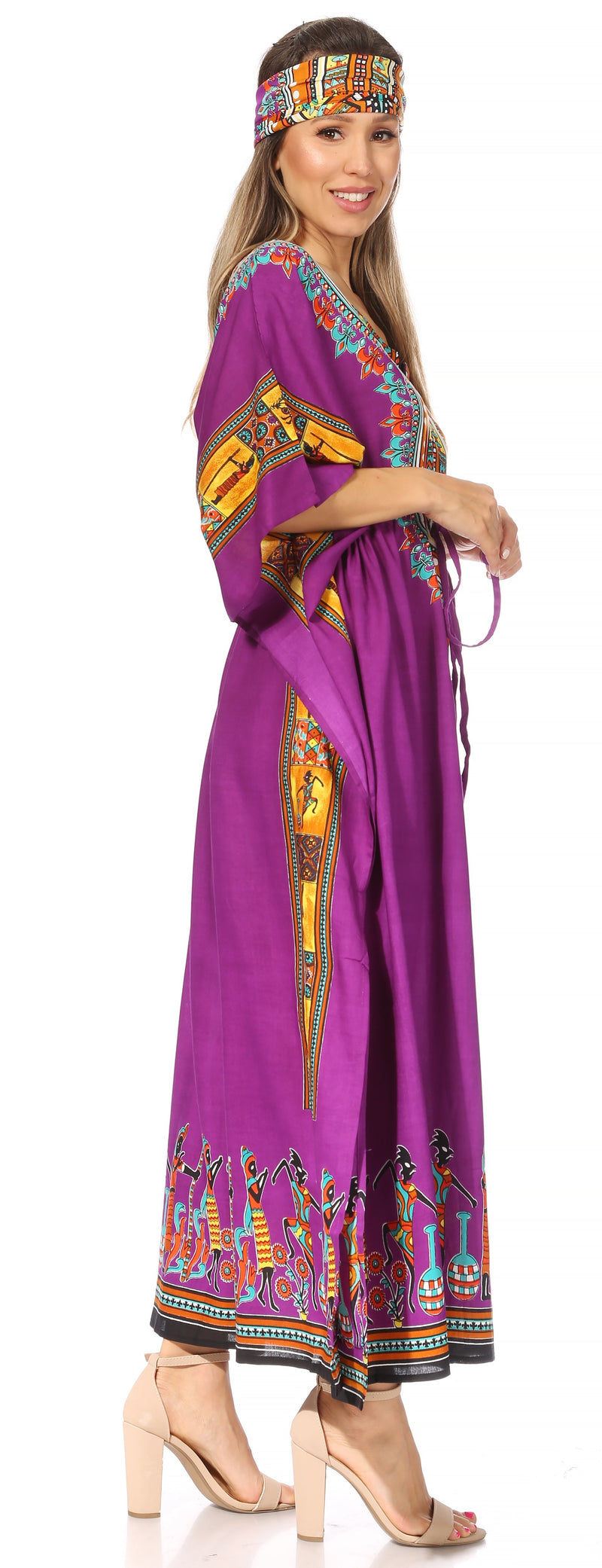 Sakkas Mera Women's Long Loose Short Sleeve Summer Casual Caftan Kaftan Dress