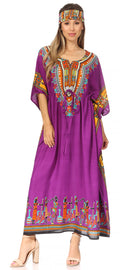 Sakkas Mera Women's Long Loose Short Sleeve Summer Casual Caftan Kaftan Dress#color_KAF1027-Purple