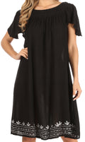 Sakkas Desma Women Casual Loose Summer off  Shoulder Midi Boho Dress Cover-up#color_Black