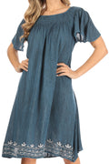 Sakkas Desma Women Casual Loose Summer off  Shoulder Midi Boho Dress Cover-up#color_DenimBlue