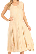 Sakkas Lila Women's Midi Sleeveless Floral Boho Casual Rayon Dress Adjustable#color_Beige