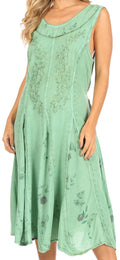 Sakkas Lila Women's Midi Sleeveless Floral Boho Casual Rayon Dress Adjustable#color_Green
